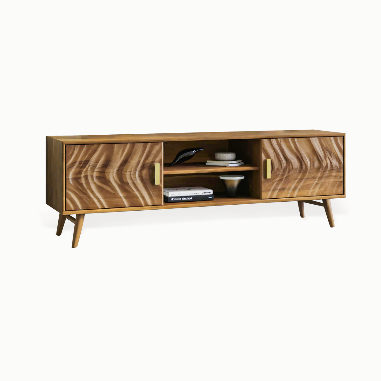 Mid Century TV Stand Wave Cabinet For Living Room And Media