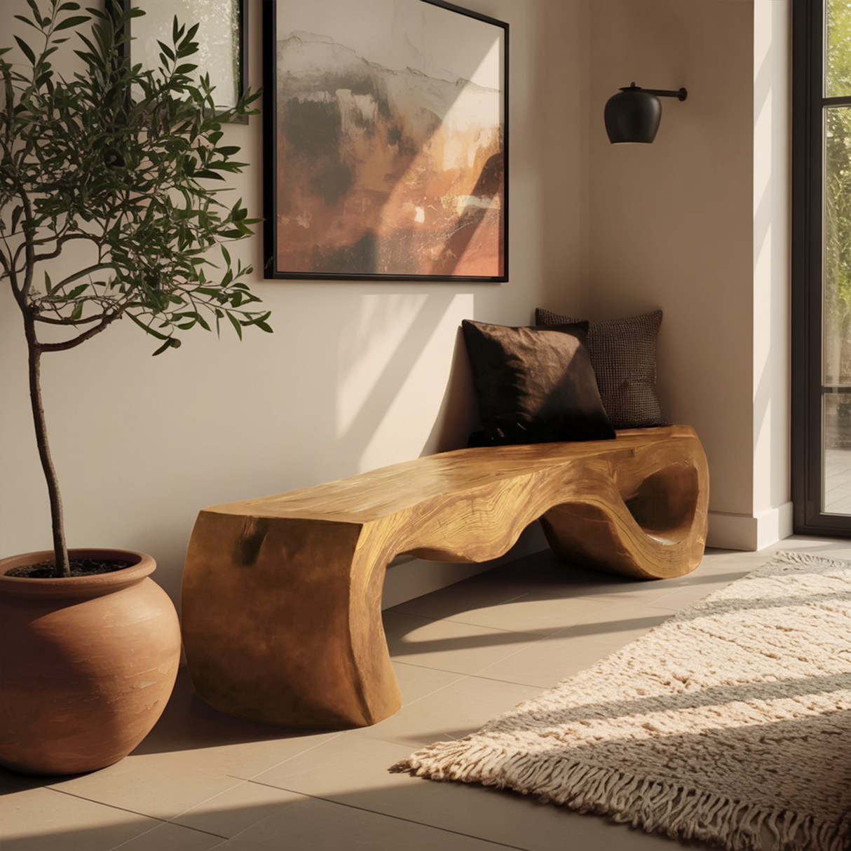 Organic Sculptural Bench For Entryway Or Living Room