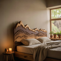 Mountain Headboard Carved For Queen And King Bed In Rustic Bedroom
