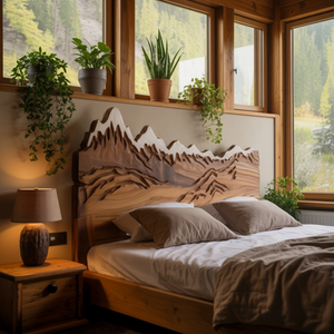 Rustic Style Mountain Carved Headboard Wall Art Bedroom