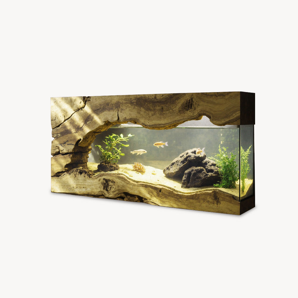 Wall Mounted Aquarium With Driftwood Frame For Living Room And Office