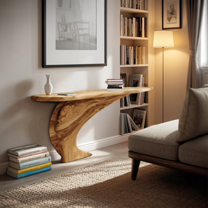 Mid Century Wooden Live Edge Console Table For Living Room Decor
