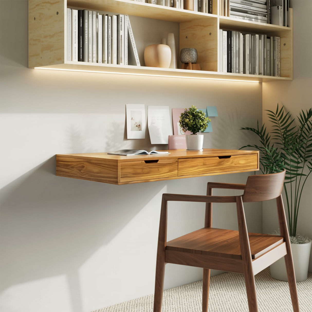 Modern Minimal Floating Desk With Drawers For Home Office