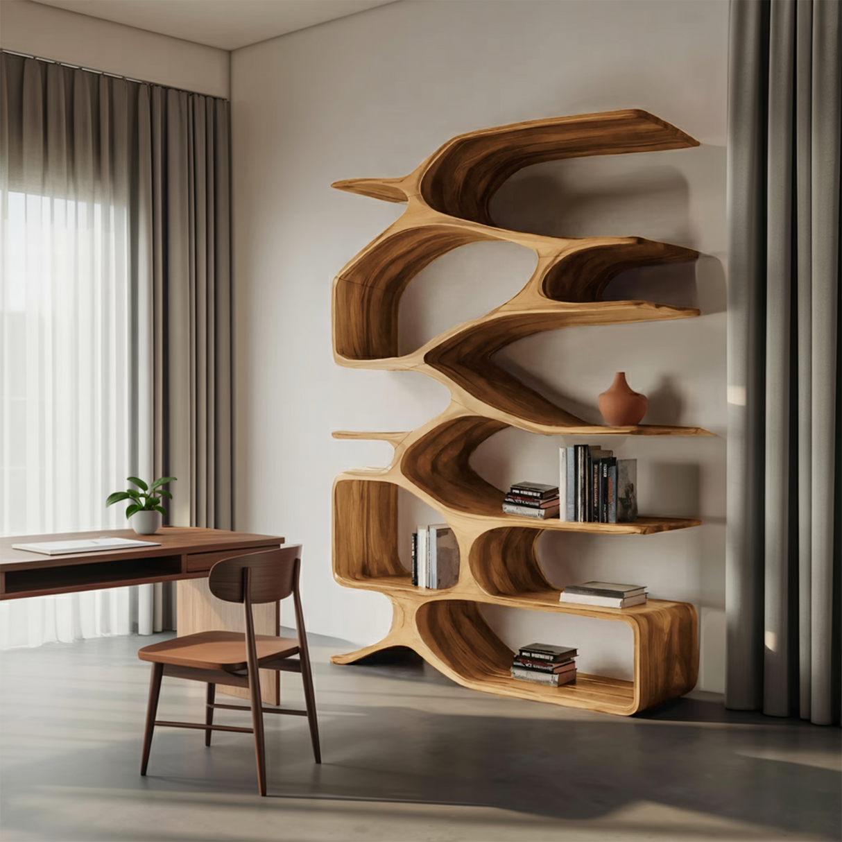 Organic Sculptural Bookshelf For Living Decor