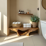 Organic Shower Bench With Curves And Storage Space For Bathroom