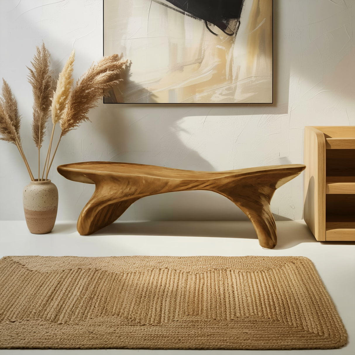 Organic Sculptural Bench With Curved Design For Entryway
