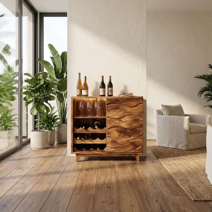 Modern Wine Cabinet Natural Wood For Dining Room