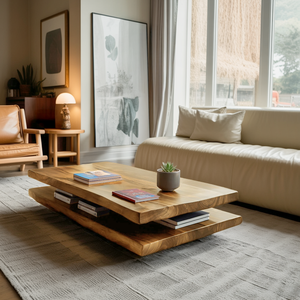 Elegant Wooden Coffee Table Two Layers For Living Room