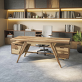 Modern Executive Wooden Desk With Angled Legs And Drawers For Home Office