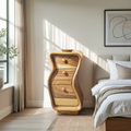 Wavy Sculpted Nightstand With Drawers For Bedroom And Contemporary Interior