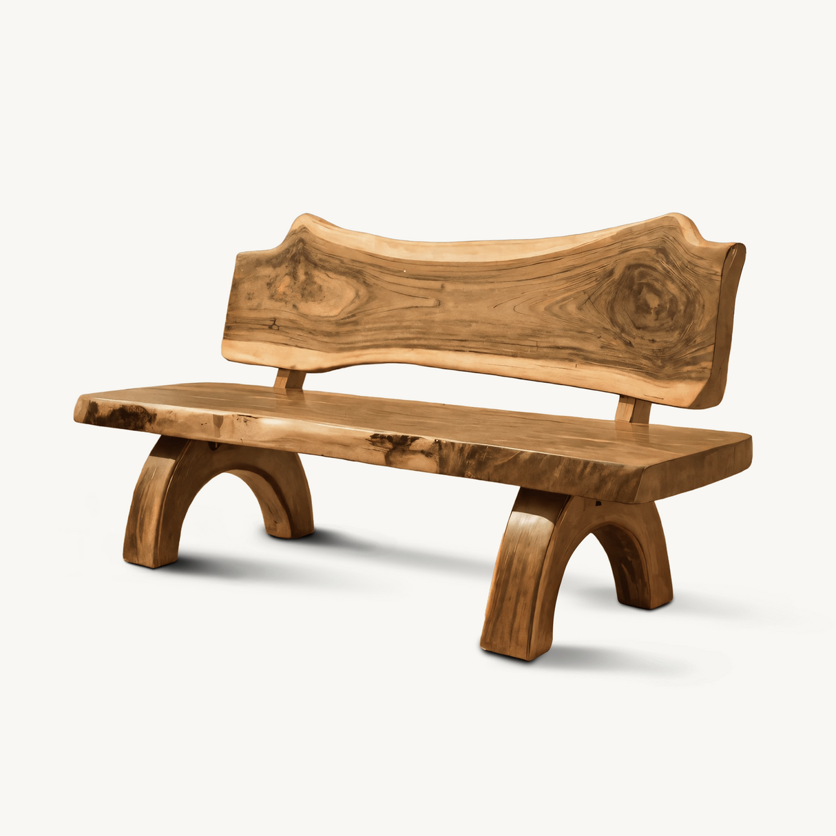Rustic Live Edge Bench With Backrest For Patio Garden Courtyard