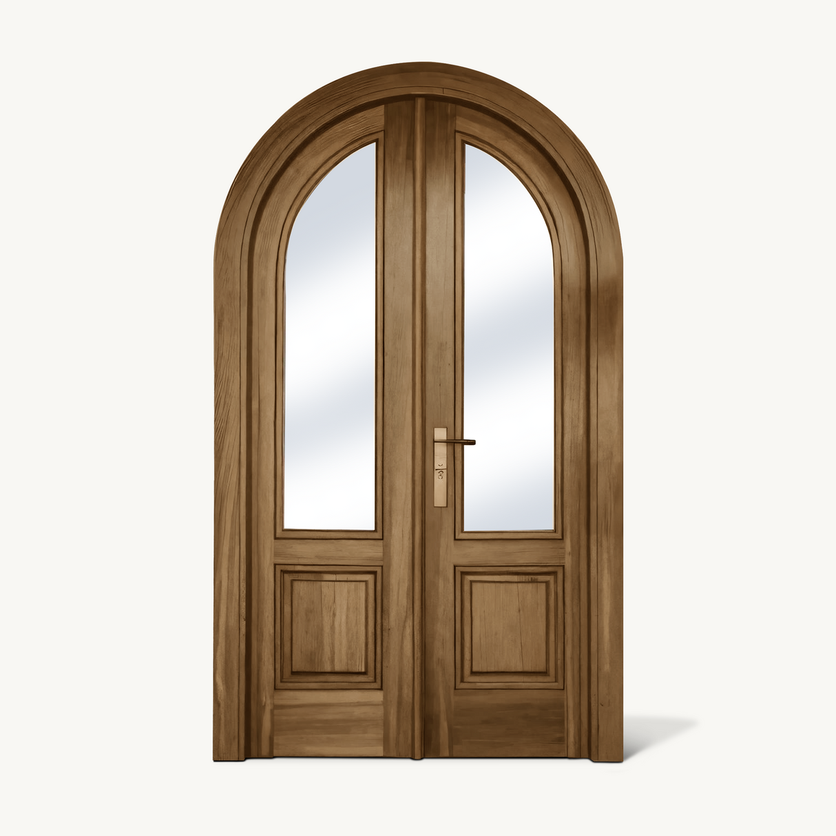 Arched Double Entry Door With Glass Panels For Mediterranean And Spanish Homes