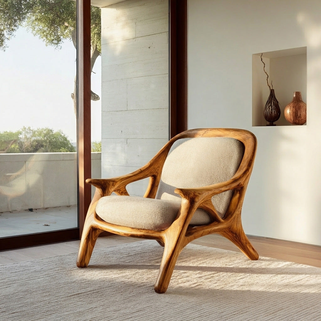 Handcrafted Wooden Accent Chair For Living Room