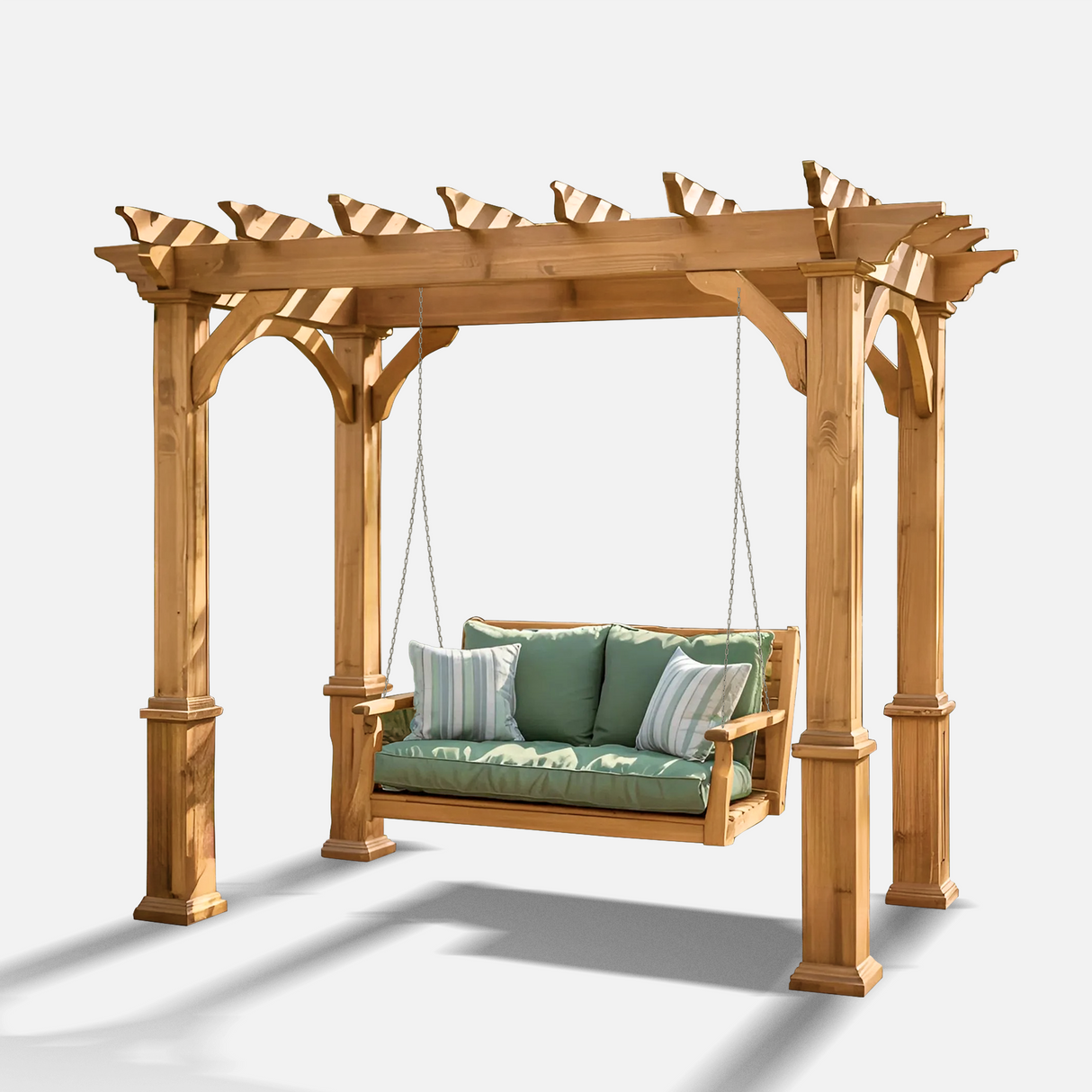 Rustic Pergola Swing Bench For Outdoor Garden And Lounge