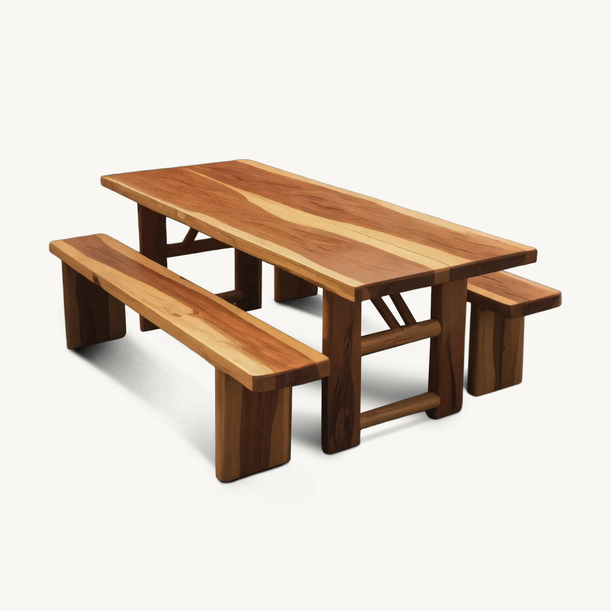 Rustic Outdoor Table With Benches For Garden Or Backyard Gatherings