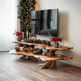 Mid Century Wooden Live Edge TV Console For Holiday Bedroom Christmas