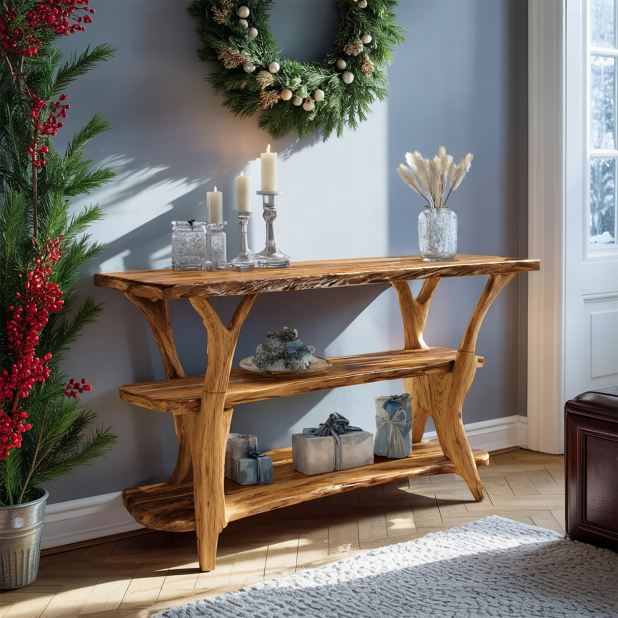 Modern Wooden Live Edge Console Table For Furniture Decor Xmas Collection