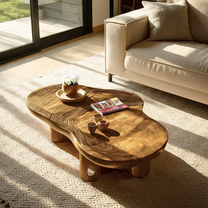 Mid Century Solid Wood Live Edge Coffee Table For Entryway