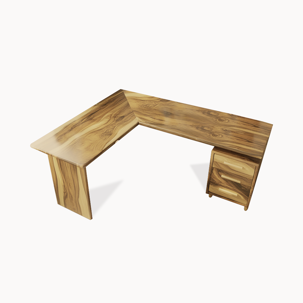 Modern L Shaped Wood Desk With Drawers For Home Office Or Vanity