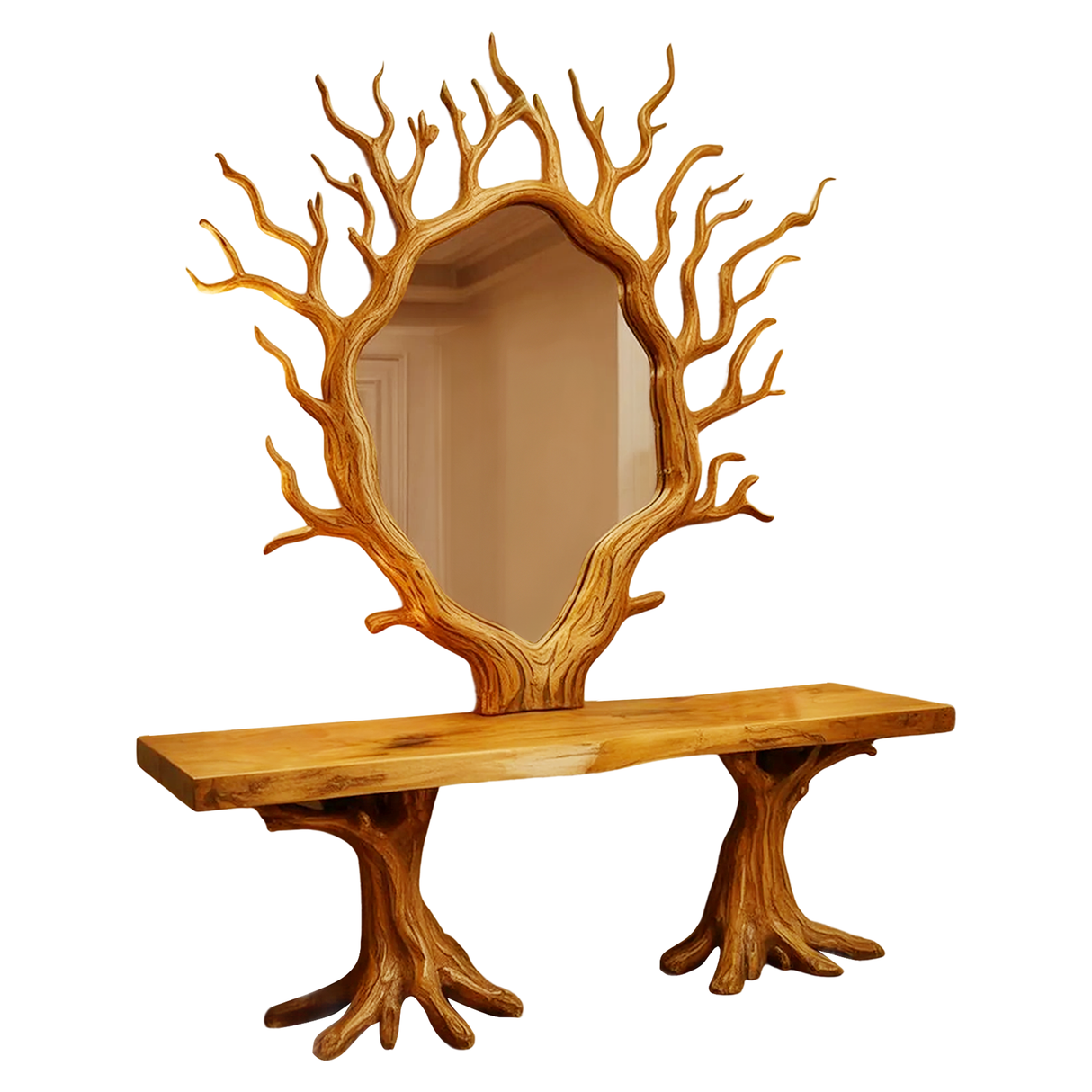 Artistic Tree Shaped Mirror And Console Table For Entryway