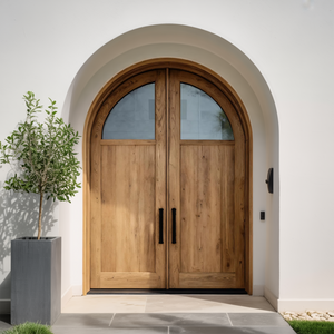 Modern Arched Double Front Door With Glass Panels For Entryway