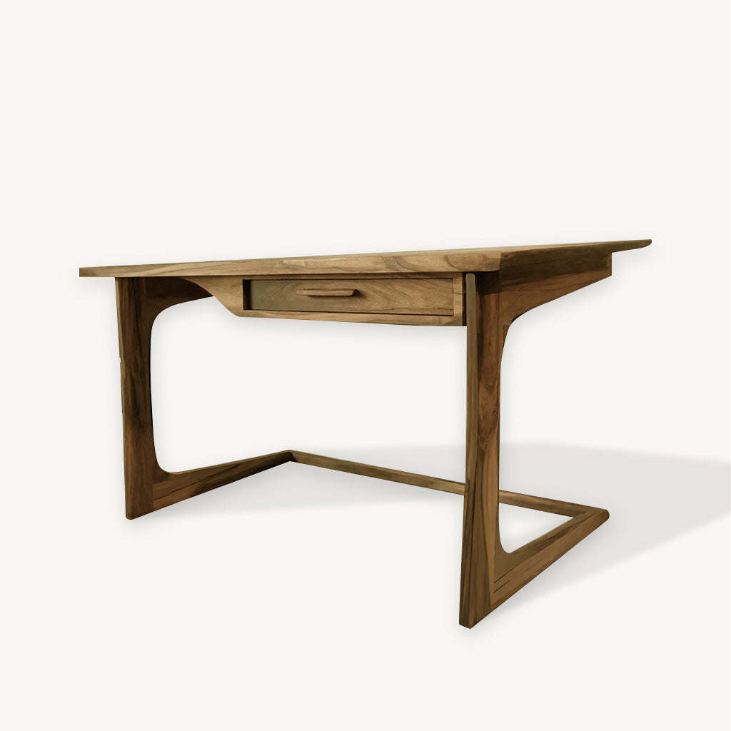 Mid Century Modern Desk With Drawer For Home Office And Workspace