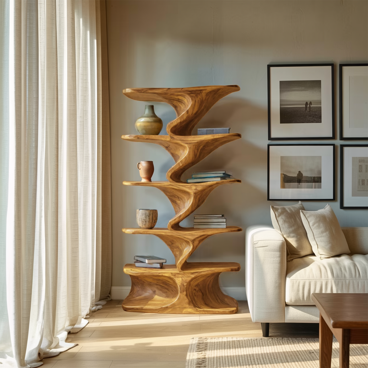Sculptural Standing Shelf For Living Room Or Home Studio
