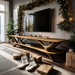 Farmhouse Wooden Live Edge TV Console For Holiday Living Room Gift