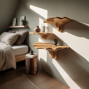 Farmhouse Solid Wood Mushroom Shelf For Rustic Living Room Decor