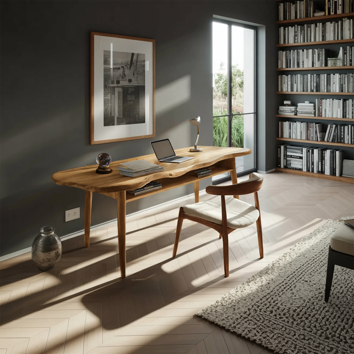 Mid Century Wooden Live Edge Desk For Modern Home Office Decor