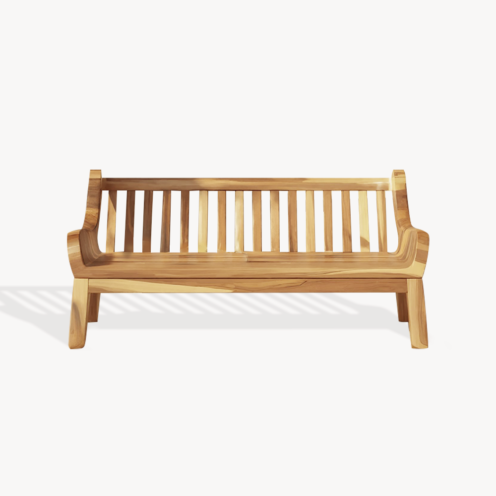 Contemporary Outdoor Wooden Bench With Curved Armrests For Garden Or Porch