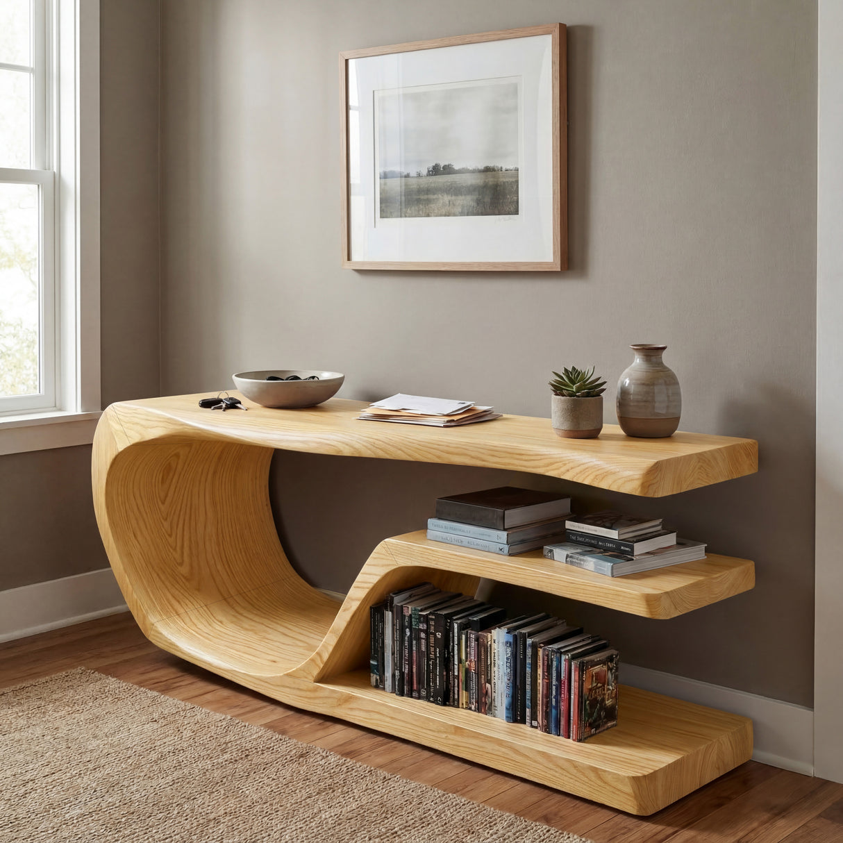 Modern Wood Console Table With Storage For Living Room