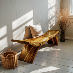Rustic Live Edge Bench With Organic Curves For Entryway