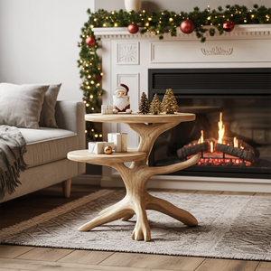 Handcrafted Round End Table For Entryway Design Xmas Accent