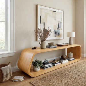 Modern Wood Console Table With Rounded Form For Living Room