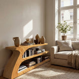 Modern Organic Wood Console Table With Shelf For Living Room