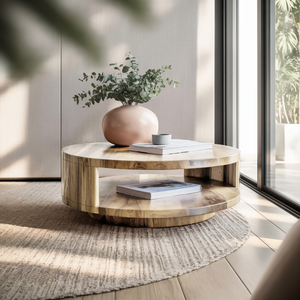 Modern Round Coffee Table With Shelf For Living Room And Lounge
