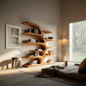 Handcrafted Curved Bookshelf For Living Room Furniture