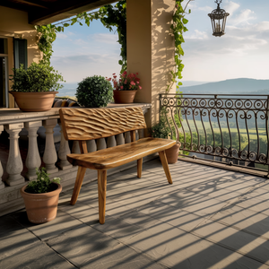 Modern Outdoor Wood Bench With Carved Backrest For Patio