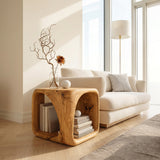 Modern Wooden Side Table With Sculptural Hollow Form For Living Room