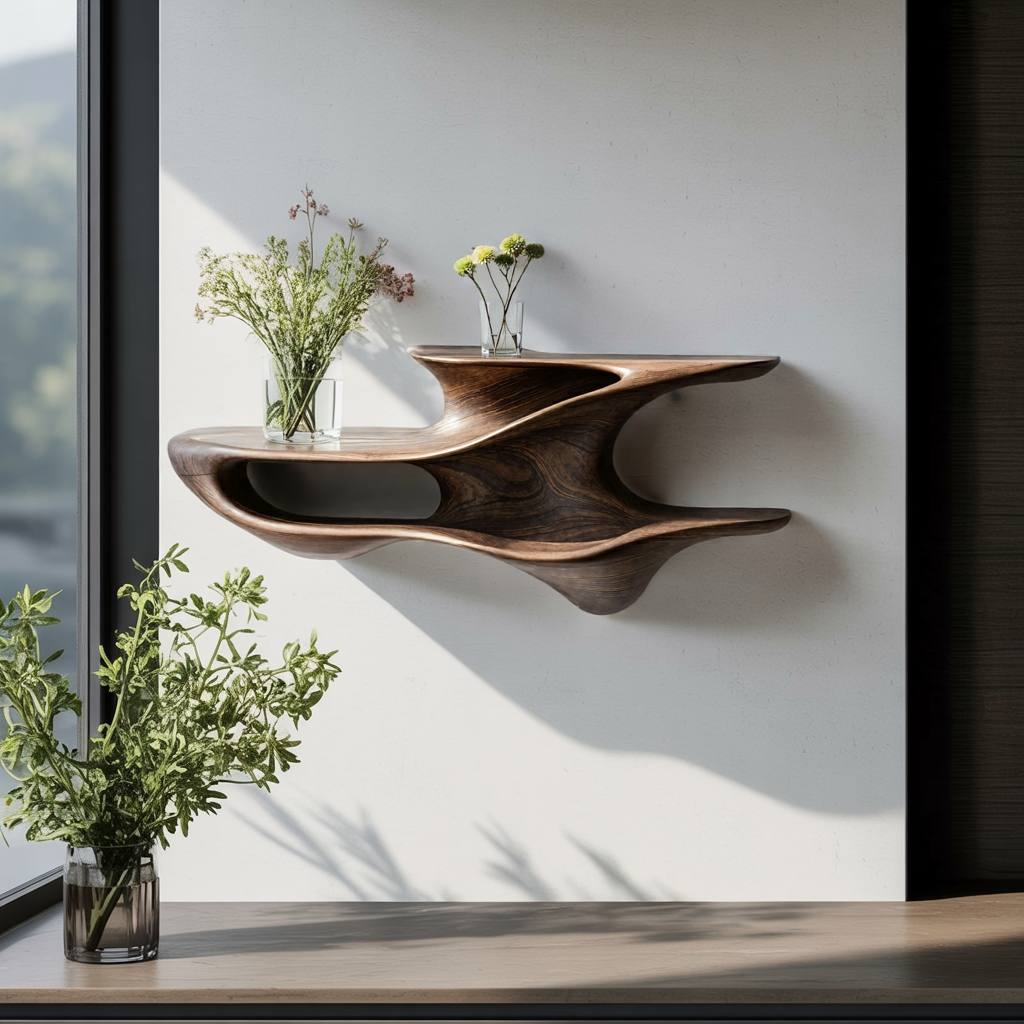 Handcrafted Live Edge Wall Mount Shelf For Living Room