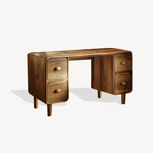 Modern Rounded Corner Desk With Drawers For Home Office Workspace