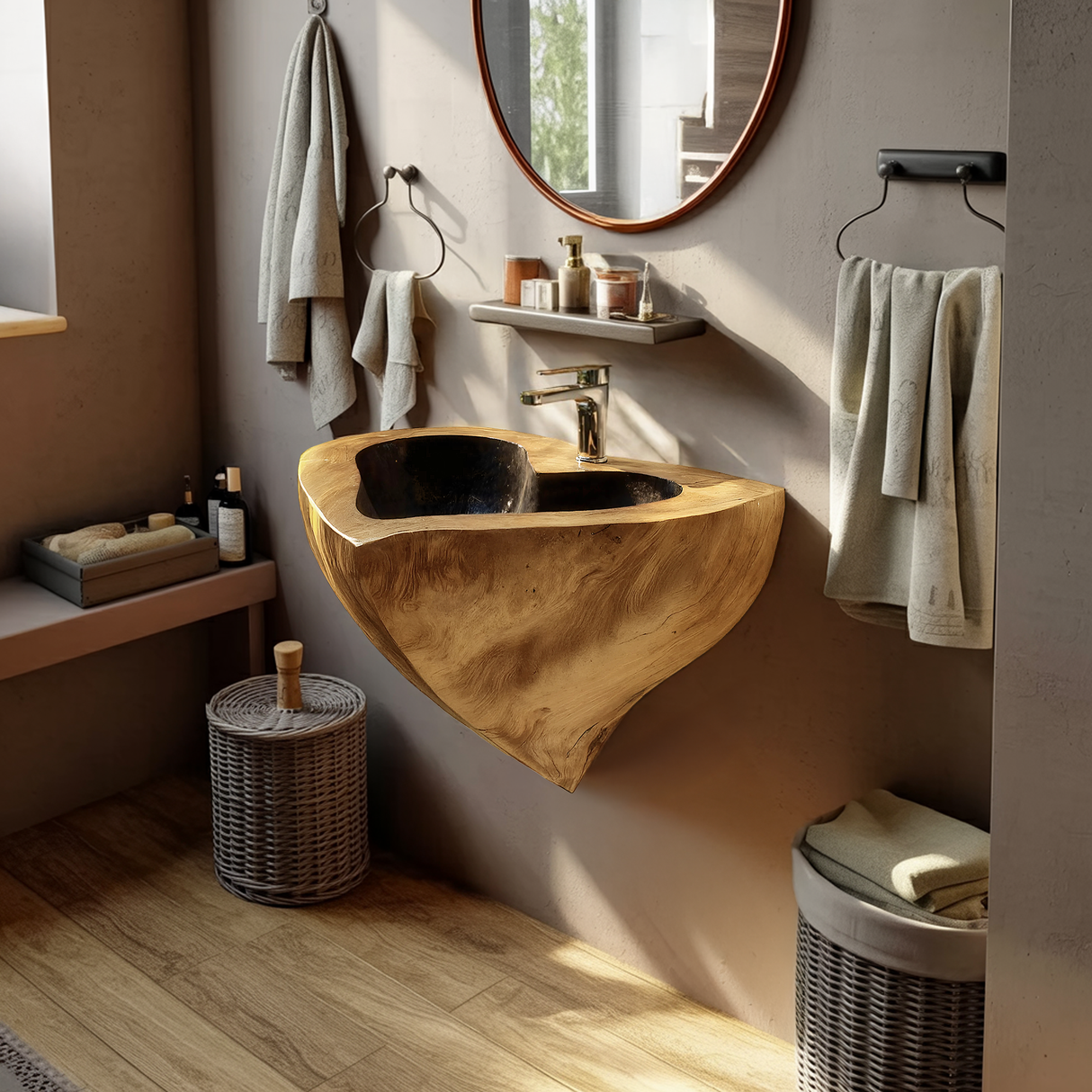 Mid Century Solid Wood Vanity Sink For Modern Bathroom Furniture Decor