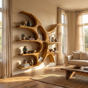 Artistic Wooden Wall Shelf With Unique Design For Living Room
