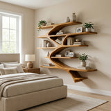Contemporary Sculptural Natural Wood Wall Shelf For Modern Home