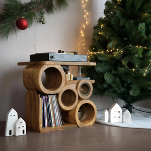 Farmhouse Solid Wood Record Stand For Rustic Christmas Home