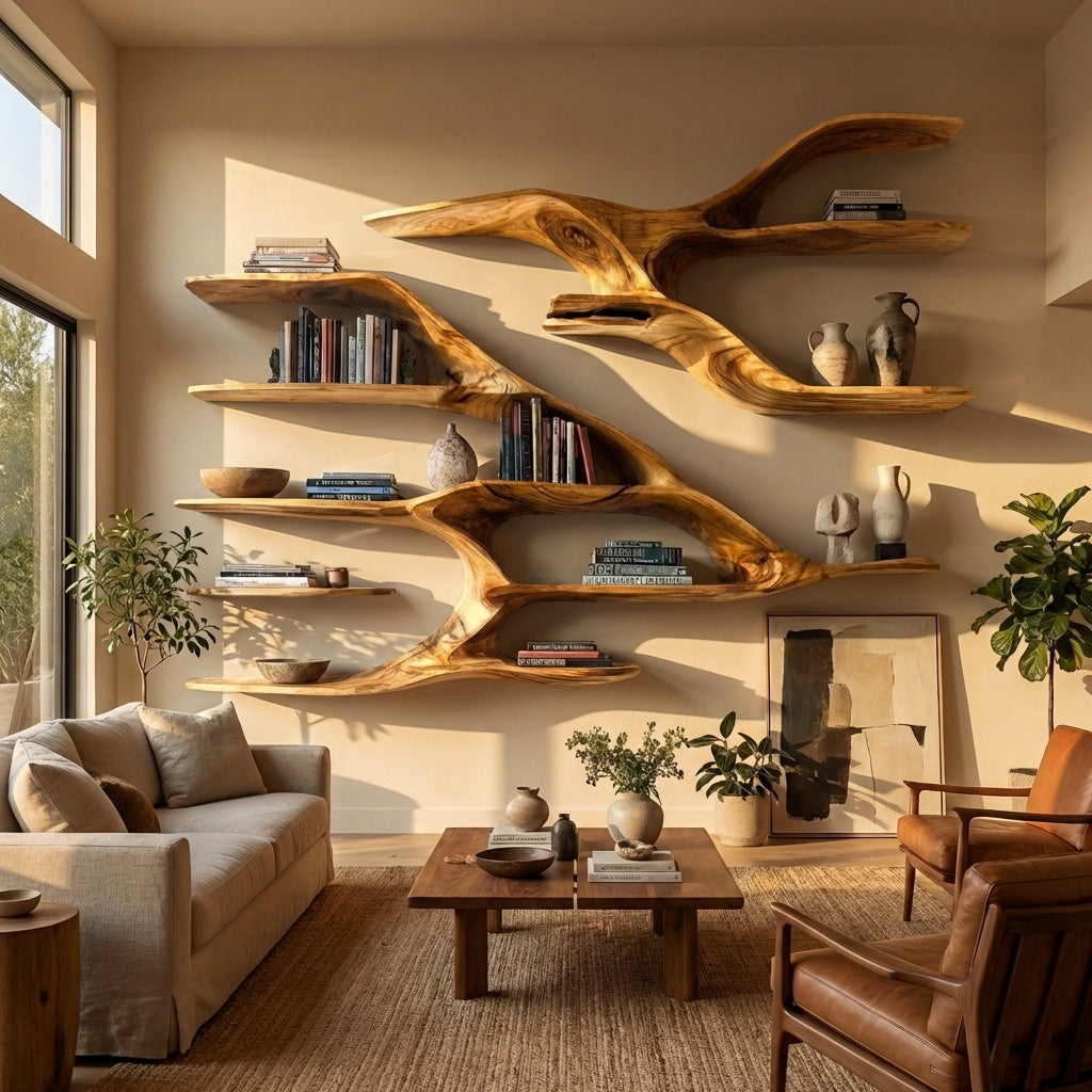 Contemporary Wooden Wall Shelf For Living Room Decor