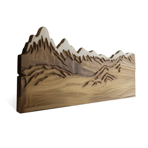 Rustic Style Mountain Carved Headboard Wall Art Bedroom