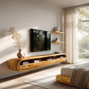 Modern Natural Wood Wall Mounted TV Cabinet For Living Room