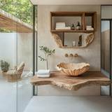 Wooden Vessel Sink Handcrafted Rustic For Furniture Decor